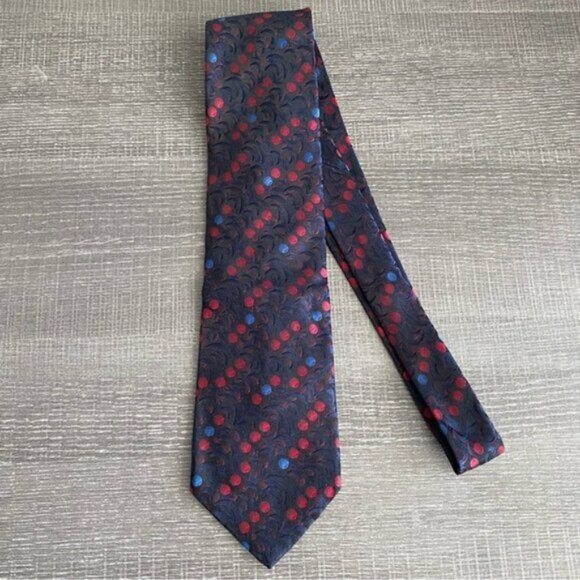 Serica Handmade in Italy Neck Tie 100% Silk Red Blue Dot Emboss Retro Pattern - Picture 4 of 7
